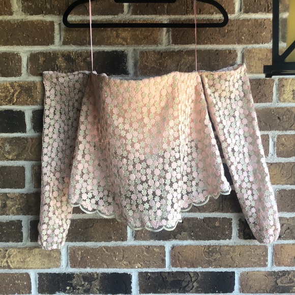 ALBERTO MAKALI Pink Gold Flowers Shoulder Off Sleeve Top - Picture 5 of 14